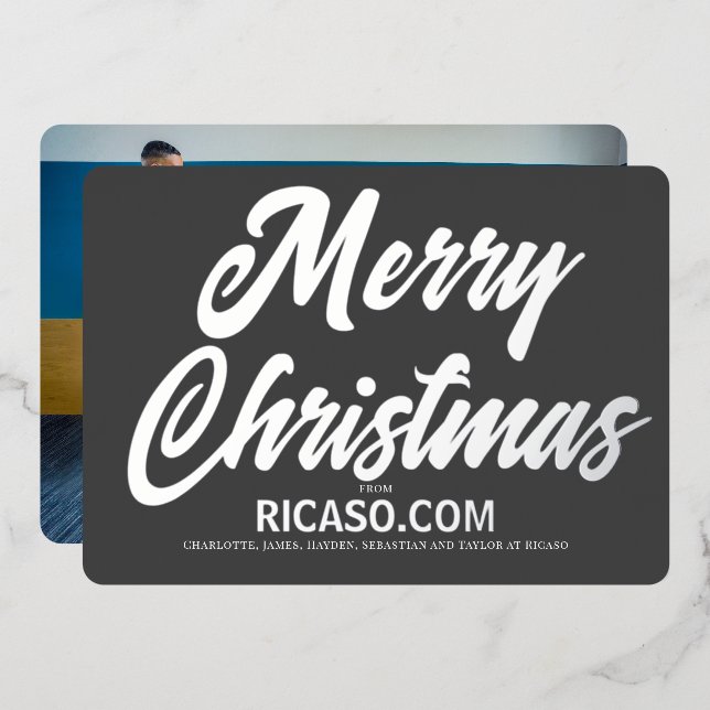 Corporate Merry Christmas Typography Photo Foil Holiday Card (Front/Back)