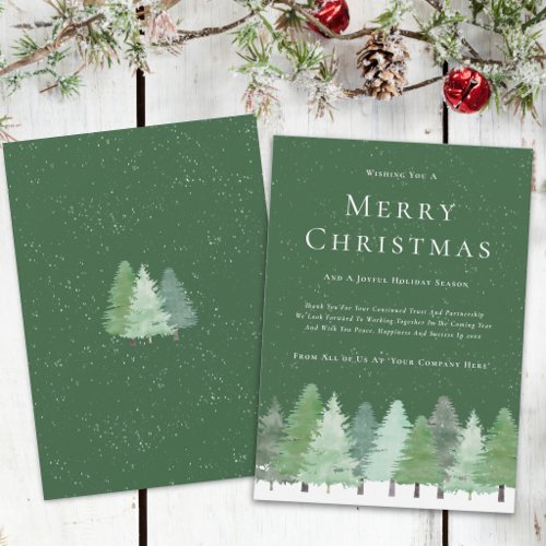 Corporate Merry Christmas Watercolor Woodland Snow Holiday Card