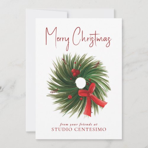 Corporate Merry Christmas Watercolor Wreath Logo  Holiday Card