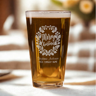 Corporate Merry Christmas Wreath Personalized Pint Glass