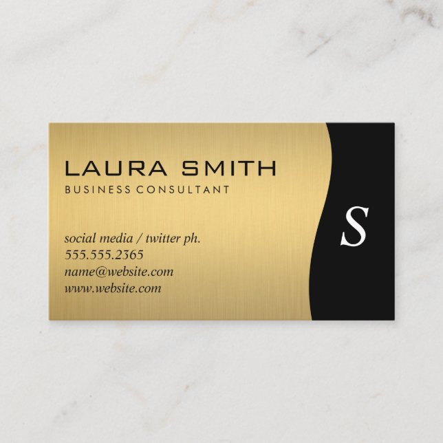 Corporate / Metallic Silver / Gold Monogram Business Card (Front)