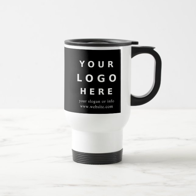 Corporate Modern Black Custom Company Logo Travel Mug (Right)
