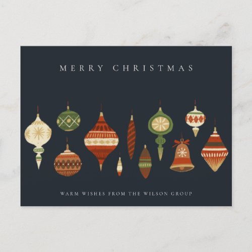CORPORATE NAVY RED GREEN CHRISTMAS ORNAMENTS HOLIDAY POSTCARD