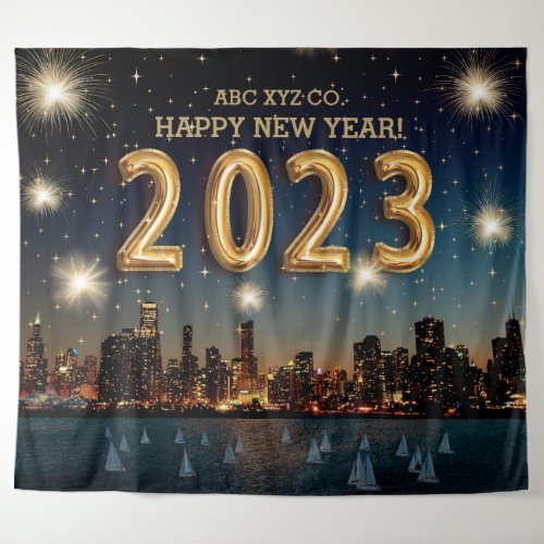 Corporate New Year  City Fireworks Photo Backdrop