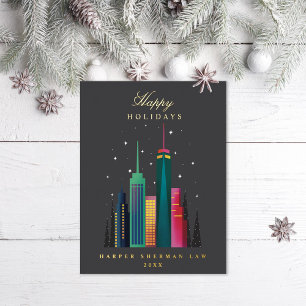 Corporate Office City Skyline Business Foil Holiday Postcard