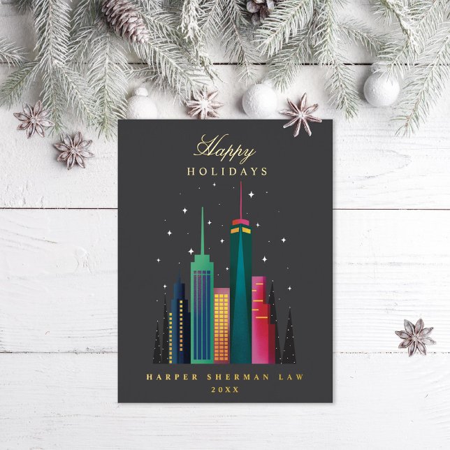 Corporate Office City Skyline Business Foil Holiday Postcard (Creator Uploaded)