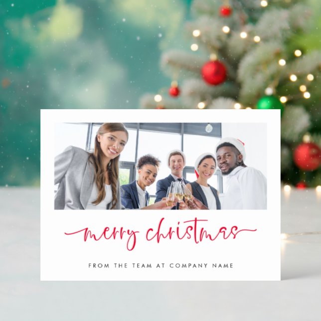 Corporate Photo Logo Business Merry Christmas  Letterpress Photo Cards (Front (Into))