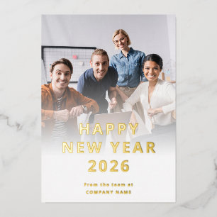 Corporate Photo Logo QR Code Happy New Year 2026 Foil Holiday Card