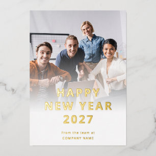 Corporate Photo Logo QR Code Happy New Year 2027 Foil Holiday Card