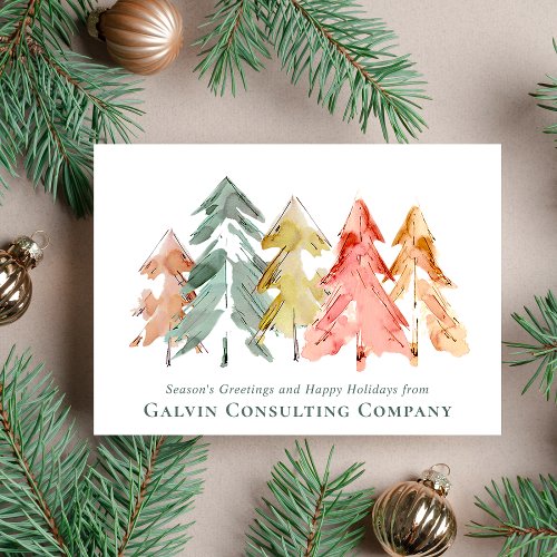 Corporate Pine Tree Watercolor Holiday Card