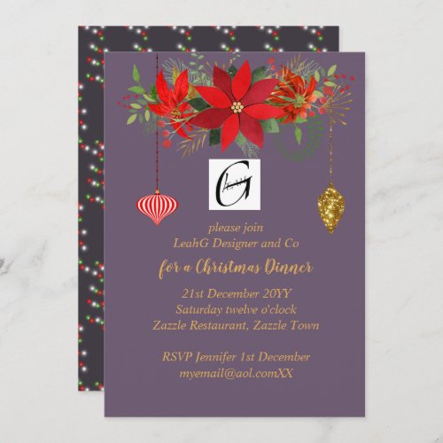 Corporate Poinsettia Christmas Mauve Gold ADD LOGO Invitation