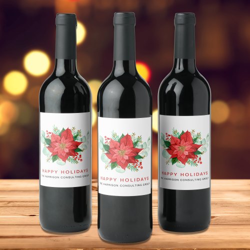 Corporate Poinsettia Watercolor Christmas Holiday Wine Label