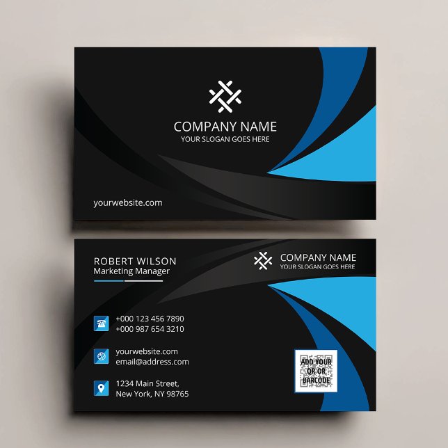 Corporate Professional Modern Black Blue Premium Business Card (Creator Uploaded)