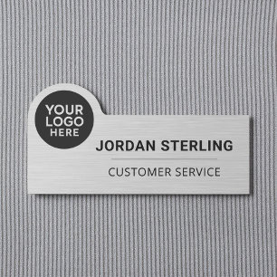 Corporate Professional Silver Company Modern Logo  Name Tag