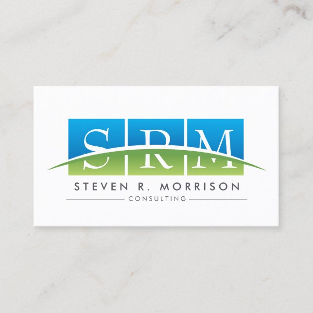 Corporate Professional Stylized Monogram Blu/Green Business Card (Front)