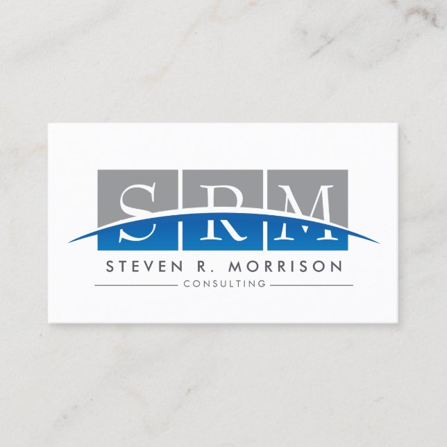 Corporate Professional Stylized Monogram Gray/Blue Business Card (Front)