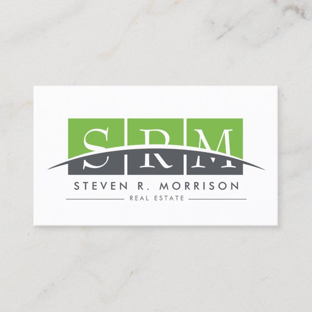 Corporate Professional Stylized Monogram Green Business Card (Front)