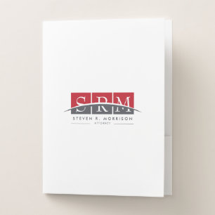 Corporate Professional Stylized Monogram Red/Gray Pocket Folder