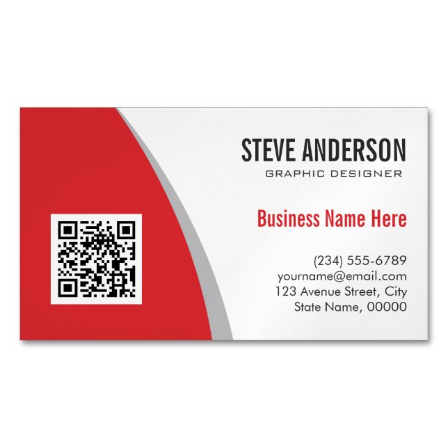 Corporate QR Code Logo - Modern Classy Hot Red Magnetic Business Card (Front)