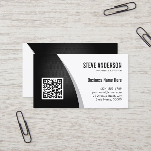 Customizable Corporate QR Code Logo - Professional Black White Double-Sided Standard Business Cards (Pack Of 100)
