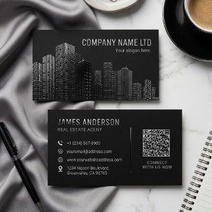 Corporate Real Estate City Skyline Raised Spot UV Business Card