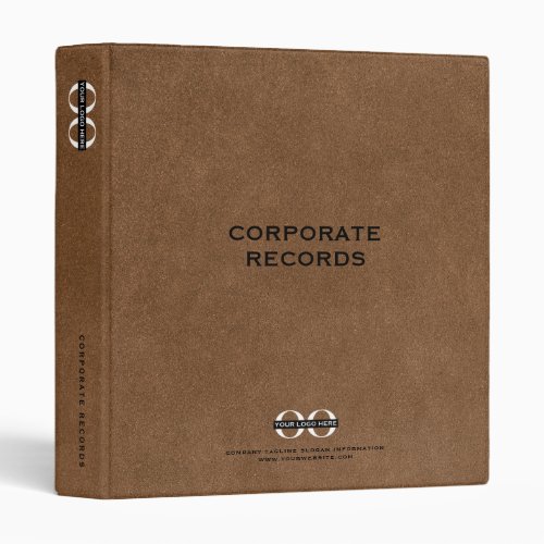 Corporate Record Book Logo Brown Leather 3 Ring Binder