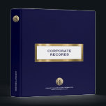 Corporate Record Book Navy Blue and Gold 3 Ring Binder<br><div class="desc">This exquisite Corporate Record Book is a must-have for businesses seeking to maintain organized and compliant records. This navy blue and gold 3-ring binder combines elegance and functionality, making it the perfect companion for storing and organizing important corporate documents, minutes of meetings, shareholder agreements, bylaws, and more. With its customizable...</div>