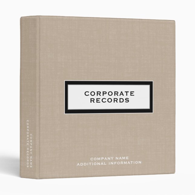 Corporate Records Custom Name Linen 3 Ring Binder (Front/Spine)