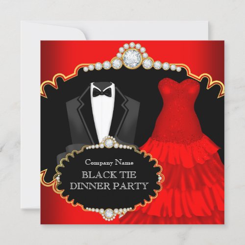 Corporate Red Black Tie Dinner Party 2 Invitation