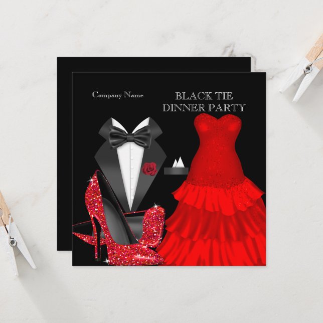 Corporate Red Black Tie Dinner Party Invitation | Zazzle