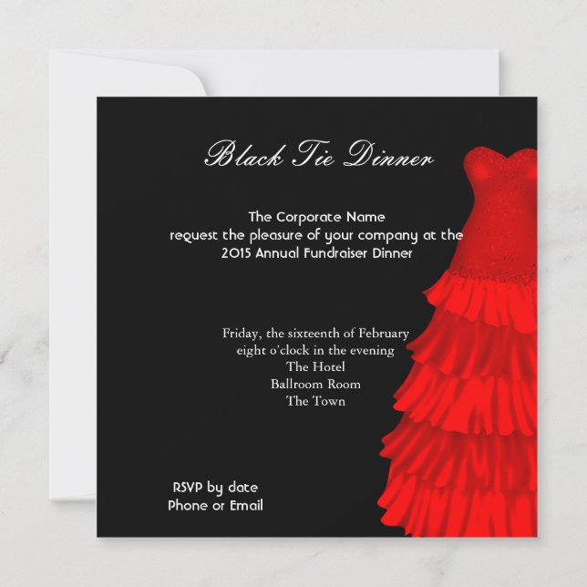 Corporate Red Black Tie Dinner Party Invitation | Zazzle
