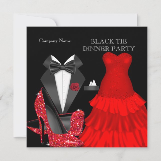 Corporate Red Black Tie Dinner Party Invitation | Zazzle