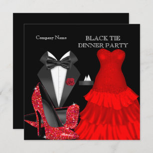 Red & white black tie tuxedo parti invitations personnalisées