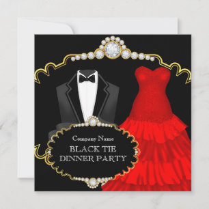 Corporate Red Black Tie Dinner Party Invitation
