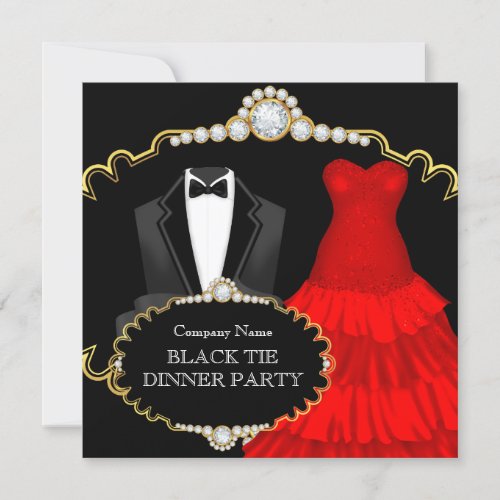 Corporate Red Black Tie Dinner Party Invitation
