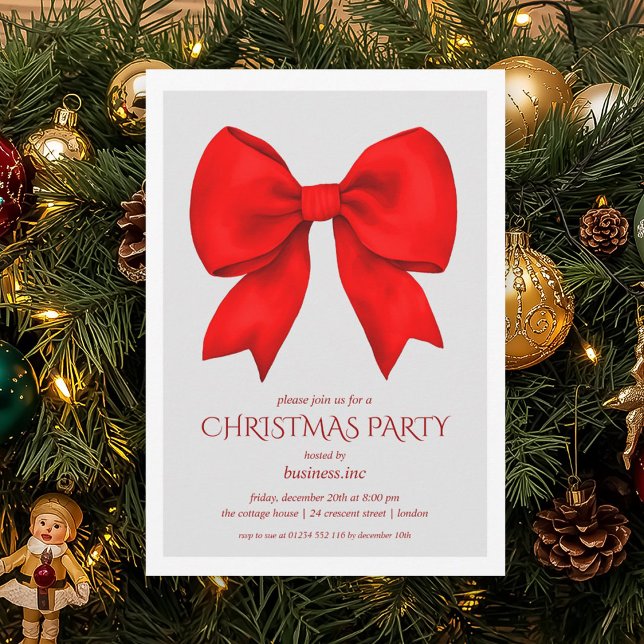 Corporate Red Bow Christmas Holiday Party  Invitation (Corporate Red Bow Christmas Holiday Party Invitation)