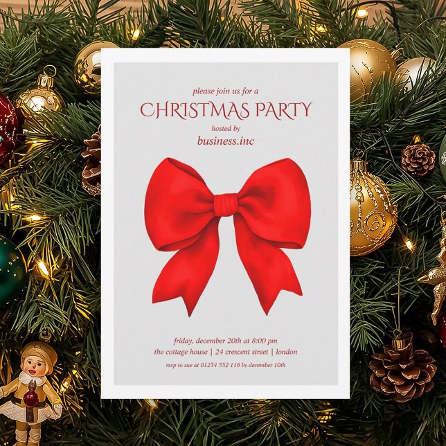 Corporate Red Bow Christmas Holiday Party  Invitation (Corporate Red Bow Christmas Holiday Party Invitation)