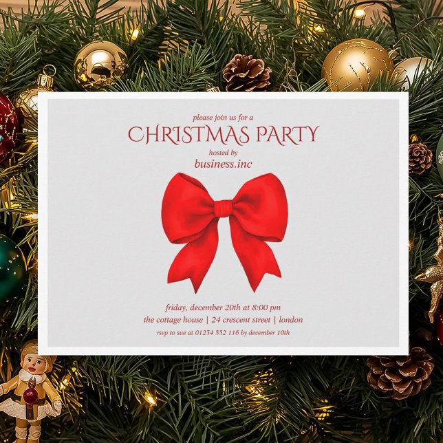 Corporate Red Bow Christmas Holiday Party  Invitation (Corporate Red Bow Christmas Holiday Party Invitation)