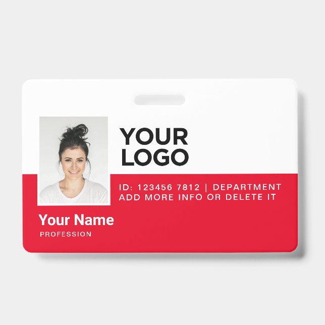 Corporate Red Employee Modern Photo ID Security Badge (Front)