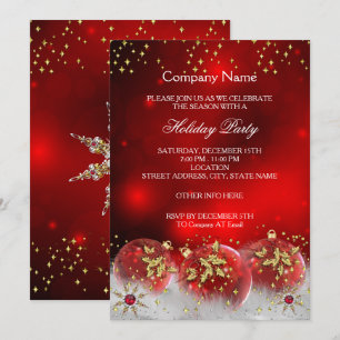 Corporate Red Gold Baubles Christmas Holiday Party Invitation