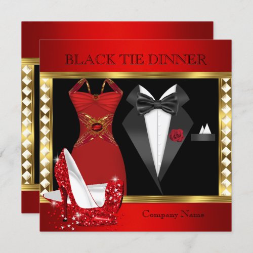 Corporate Red Gold Black Tie Dinner Party Invitation