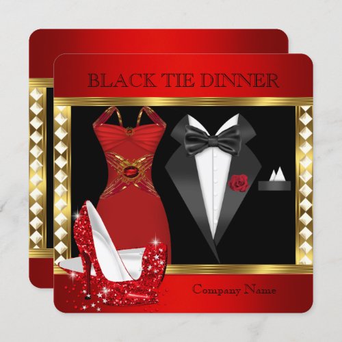 Corporate Red Gold Black Tie Dinner Party Invitation