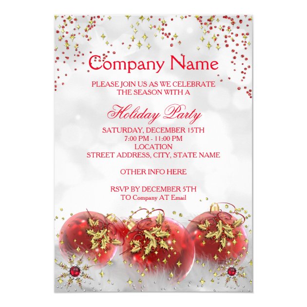 Corporate Red Gold White Christmas Holiday Party Invitation