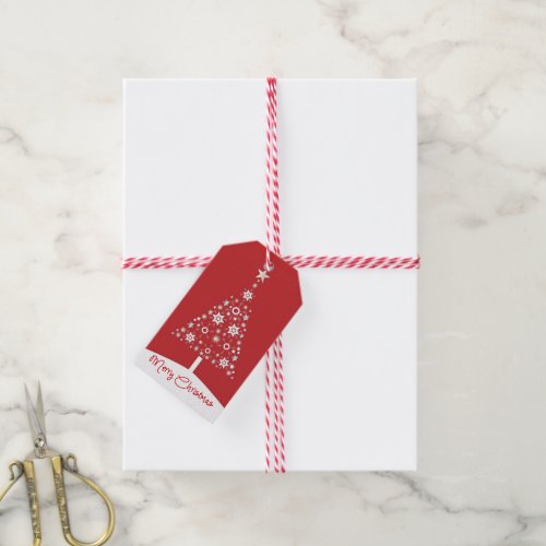 Corporate Red Merry Christmas Holiday Tree Gift Tags