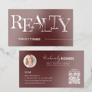 Corporate Red Real Estate Agent Photo QR Code Raised Spot UV Business Card