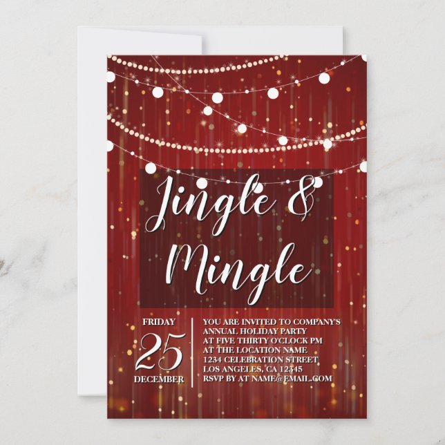 Corporate Red String Lights Jingle and Mingle Invitation (Front)