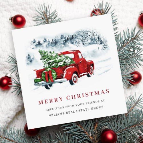 Corporate Retro Vintage Red Farm Truck Christmas Holiday Card