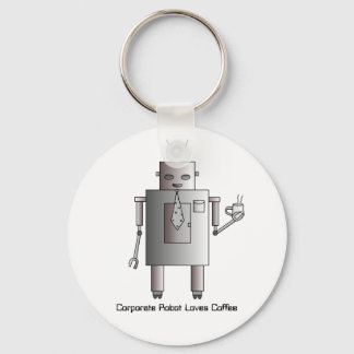 Corporate Robot Loves Coffee, Vintage Retro Funny Keychain