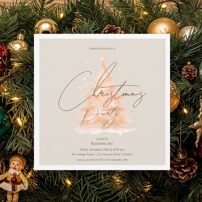 Corporate Rose Gold Christmas Tree Holiday Party  Invitation (Corporate Rose Gold Christmas Tree Holiday Party Invitation)