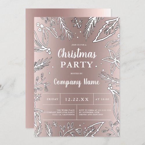 Corporate rose gold metallic Christmas party Invitation